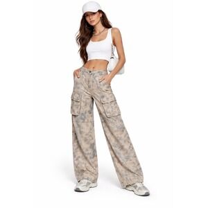 FREEMARKET Women's Cargo Pants Wide Leg Tie Dye Large Streetwear Y2K Artsy Boho‎